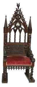 a 19th century carved oak Gothic throne chair (2,000-3,000).