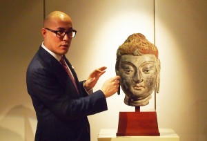 Sotheby's Nicolas Chow presents a Tang-dynasty dry lacquer head of Buddha from the collection of Sakamoto Goro