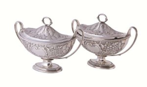 A pair of George III neo-classical sauce tureens and covers, London 1798, mark of Paul Storr (3,000-5,000).