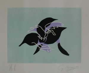 A 1961 lithograph, L'essor I by George Braque, is priced at 2,450 at the Whitley Art Gallery stand.