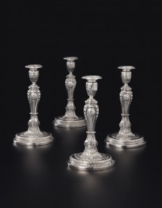 4 silver candlesticks Jacques-Nicolas Röettiers Paris, 1770-1771 (500,000 – 800,000). Courtesy Christie's Images Ltd., 2013