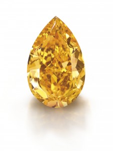 The Orange - a pear-shaped,  fancy vivid orange, VS1 diamond of 14.82 carats at Christie's, Geneva. Photo Credit:  Denis Hayoun Diode SA Geneva