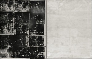 Andy Warhol Silver Car Crash [Double Disaster] Left canvas: signed and dated 63 on the overlap Right canvas: signed twice and dated 63 on the overlap Silkscreen ink and spray paint on canvas Overall: 105 x 164 1/8 in.   267.4 x 417.1 cm. Executed in summer 1963 Estimate: In excess of $60 million Courtesy: Thomas Ammann Fine Art AG, Zurich © 2013 Andy Warhol Foundation for the Visual Arts / Artists Rights Society (ARS), New York