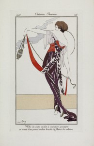 Robe de satin violet à ceinture pourpre, Georges Robert, from Journal des Dames et des Modes, engraving and pochoir, 10 September 1913, Paris, France, CBL Wep 0892, ©Trustees of the Chester Beatty Library