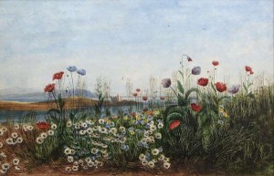 Andrew Nicholl RHA (1804-1886) A View of a Castle Through a Bank of Poppies and Wild Flowers Watercolour  (6,000-8,000)