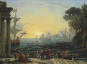 Claude Lorrain (1600-1682) - A Mediterranean port at sunrise with the Embarkation of Saint Paula for Jerusalem.  Christie's Images Ltd., 2013