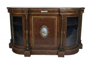 AN EBONISED AND FIGURED WALNUT SIDE CABINET, LATE 19th CENTURY (1,500-2,000