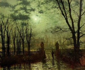 At the park gate by John Atkinson Grimshaw (1836-1893).