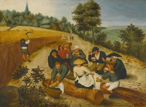 Pieter Breughel the Younger.  Summer: figures eating during the summer harvest, 1600.  