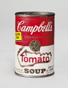 Andy Warhol (1928-1987) Tomato Soup (Can) aluminium can with label circa 1984 (£1,500-2,500).
