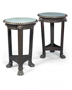 A pair of Regency patinated bronze tripod tables c1810 (£40,000-60,000).