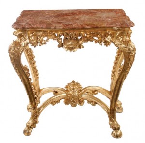 Carved giltwood console table c1760 with rouge royale serpentine marble top (4,000-6,000)