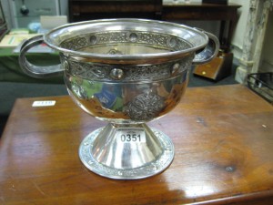 Irish Silver Trophy with Musical Inscription and Celtic Design. Hallmarked Dublin 1933 Made by T Wier & Sons. Weight 582g. Ex St Philomena's School, South Circular Road, Limerick (500-600).