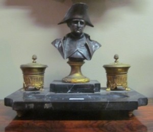 French Early Nineteenth Century Ormolu Mounted Double Inkwell with Bronze Bust of Napoleon (300-500).