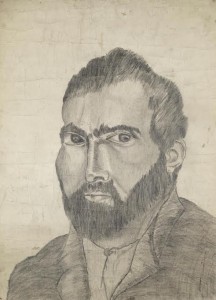 A drawing of Christy Brown, presumed to be a self-portrait, at Bonhams.