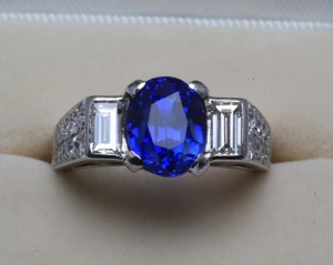A diamond and sapphire ring.