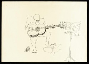 LENNON, JOHN Untitled illustration of a four-eyed guitar player ($15,000-25,000). © All rights of reproduction reserved to the Estate of the late John Lennon.