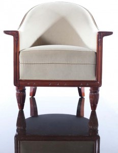 ONE OF A PAIR OF ART DECO MAHOGANY AND VELVET FAUTEUILS, by Georges De Bardyere, c.1925 (8,000-12,000).