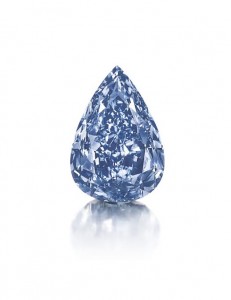 THE BLUE - a fancy vivid blue pear-shaped diamond, weighing approximately 13.22 carats. Courtesy Christie's Images Ltd., 2014.