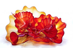 Dale Chihuly - Scarlet Persian set with cerulean lip wraps.