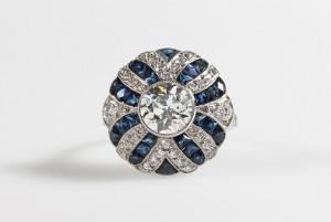 A diamond and sapphire target cluster ring (12,000-14,000)