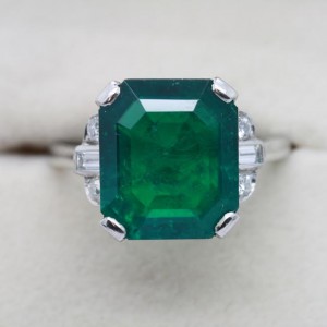Emerald and diamond ring set with 8.5 carat Colombian emerald c1960.