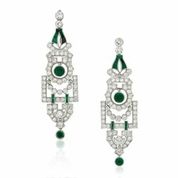 A pair of diamond and emerald ear pendants (US$2,500-3,800).