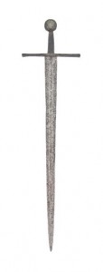 AN EXTREMELY RARE LATE MEDIEVAL BROADSWORD WITH EARLIER VIKING BLADE AND BEARING THE ARMS OF THE DE BOHUN FAMILY, EARLS OF HEREFORD AND ESSEX (£80,000-120,000). Courtesy Christie's Images Ltd., 2014