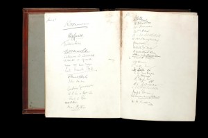 Visitors’ book from the hospital at Bryanston Square Containing signatures of VIPs at the opening on 4th January 1916, and subsequently. Includes signature of Lord Kitchener Provenance: Highclere Castle Archives © Highclere Castle Archives