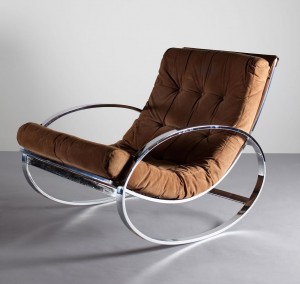 A 1970's chrome rocking chair by Renato Zevi (400-600).