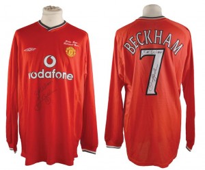The jersey worn by David Beckham at Denis Irwin's testimonial game.