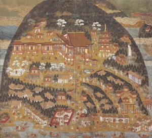 A 16th century two fold screen repressenting the Chomeiji Temple pilgrimage  mandala (£500,000-700,000).  Courtesy Christie's Images Ltd., 2014.
