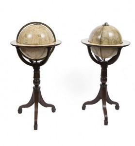 A PAIR OF ENGLISH 15-INCH LIBRARY GLOBES BY NEWTON & SON, LONDON