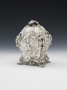 George III silver tea caddy at Mary Cook Antiques.
