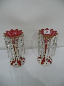 A pair antique red glass lustres  (150-250). 