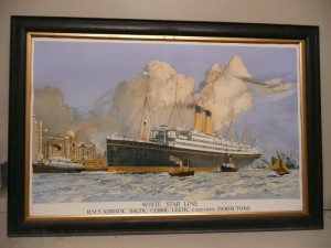 An original framed White Star Line print (60-120).