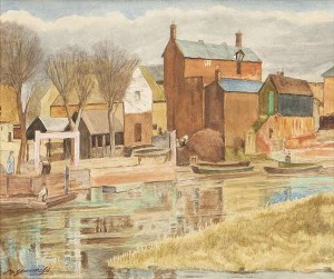 May Guinness RHA (1863-1955) - Canal Side Houses, watercolour (800-1,200).
