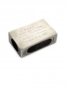 This inscribed silver matchbox holder by Padgett and Braham Ltd. attracted more bids than any other lot at Sotheby's in 2014.