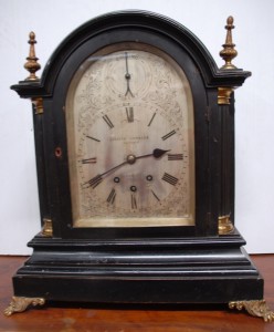 An Ebonized cased brass mounted Bracket Clock by Joseph Johnson, Suffolk Street, Dublin(800-1,200).
