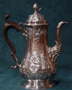 A silver embossed coffee pot, London 1758 (2,000-3,000).