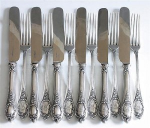 A 12 piece early 20th century Russian silver dessert service by Faberge (2,000-3,000).