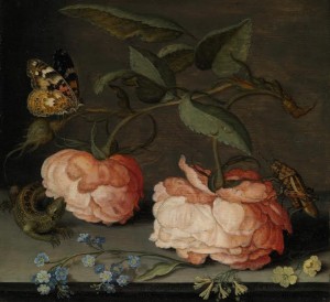 Balthasar van der Ast Roses, a lizard, a butterfly, and a grasshopper on a ledge ($400,000-600,000) 