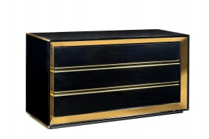 French 1970's black lacquer chest of drawers.