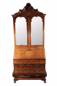 Walnut and inlaid bureau bookcase c1740 (10,000-15,000).