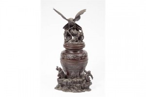 A large Japanese Meiji Period bronze urn and cover.