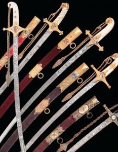 Swords presented to Major Baden-Powell in recognition of his role during the Siege of Mafeking (ranging in estimate from £1,000 to 10,000). Courtesy Christie's Images Ltd., 2015.