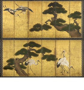 Pair of six fold paper screens, Japan 17th century Edo Period at Gregg Baker Asian Art.
