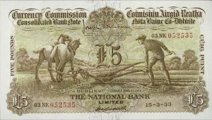 The ploughman series £5 note issued by the Irish Free State in 1933.