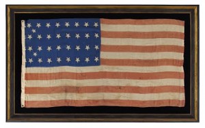 RARE AMERICAN CIVIL WAR FLAG WITH THIRTY-FOUR STARS PROBABLY MADE BY THE ANNIN COMPANY, CIRCA 1861-1863 (£10,000-15,000).  Courtesy Christie's Images Ltd., 2015.