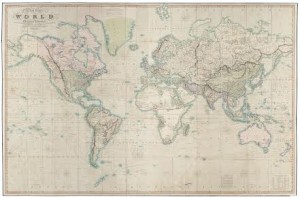 AN ENGRAVED AND COLOURED MAP OF THE WORLD ENGRAVED BY JOHN DOWER, PUBLISHED BY HENRY TEESDALE & CO., LONDON, 1838 (£7,000-10,000). Courtesy Christie's Images Ltd., 2015.